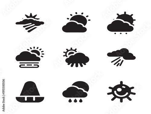 Weather Silhouette Icons Collection for Forecast Design Graphics  