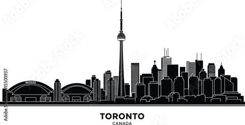 Toronto Canada Skyline Silhouette with CN Tower and Downtown Cityscape Urban Architecture Vector Illustration Design