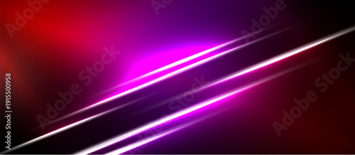 Abstract background features vibrant pink, purple, red gradients. Diagonal lines create dynamic light effect. Dark areas frame bright center.