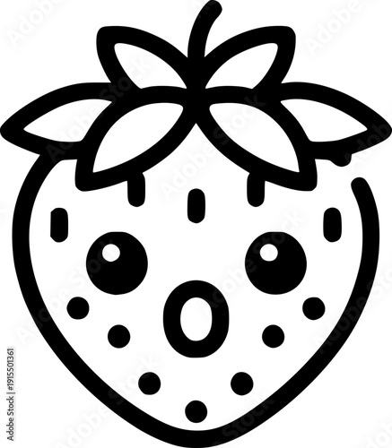 Adorable Strawberry Character: A charming illustration of a happy strawberry, brought to life with friendly eyes, radiating joy and a hint of playful surprise.