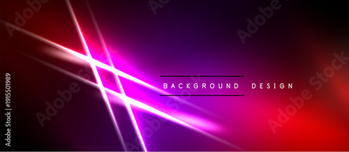 Abstract neon lines over dark gradient. Vivid purple, red hues create dynamic visual effect. Modern background design element.