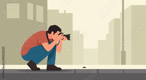 Street Photographer Capturing Urban Moments With Professional Camera Gear