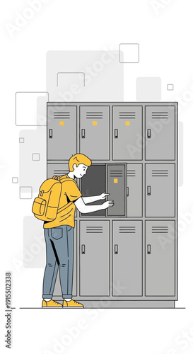 Student Accessing Locker In School Hallway With Backpack