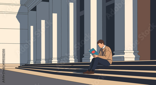 Student Finds Solace Absorbed In A Book On Grand Architectural Steps