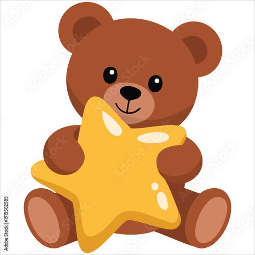 Bear cub flying in sky holding star for children vector design