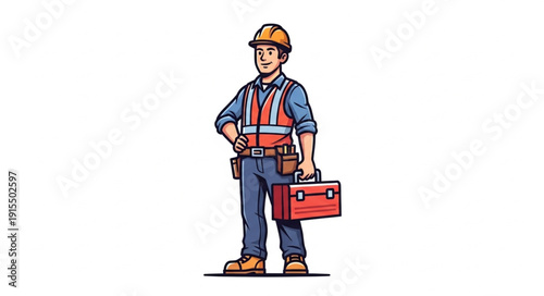 Construction Worker with Toolbox Standing.