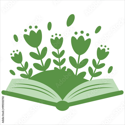 Open book with colorful flowers for book festival vector illustration