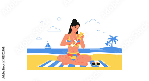 Sunscreen Application On A Tropical Beach Vacation Scene