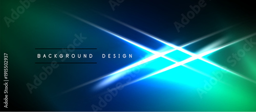 Abstract background features vibrant blue, green gradients. Diagonal lines create dynamic light effect. Modern design element.