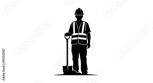 Construction Worker with Shovel Silhouette.