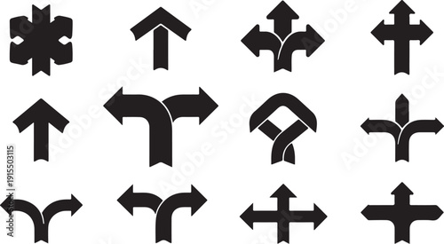 Collection of various black directional arrows and symbols icons