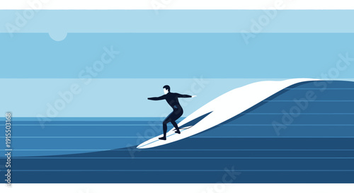 Surfer Riding Big Wave Abstract Minimalist Ocean Art