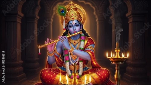 Krishna playing flute hindu god deity divine spiritual hinduism mythology art