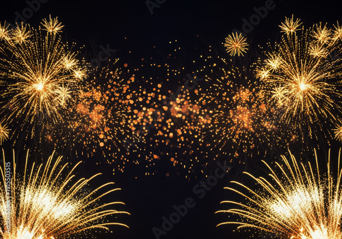 Spectacular golden firework display illuminating the night sky for a festive celebration