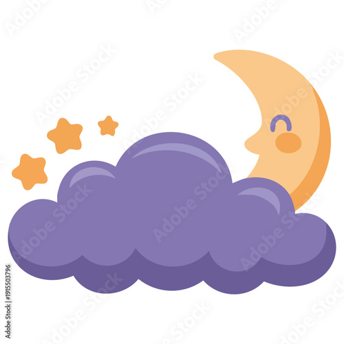 Magical Cute Cloud with Star and Moon Characters Surrounded by Decorative Dotted Lines