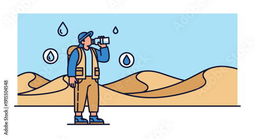 Thirsty Traveler Quenches Thirst Amidst Vast Desert Dunes