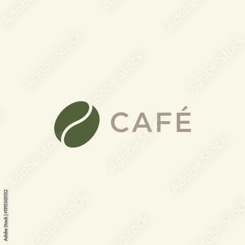 Cafe logo design with coffee bean emblem and simple typography.