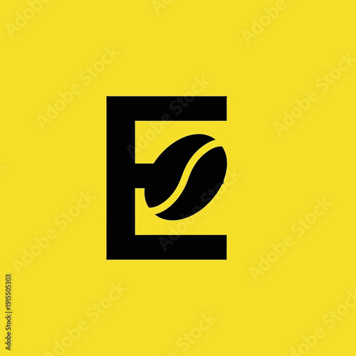Coffee Bean Logo Design on Yellow Background.