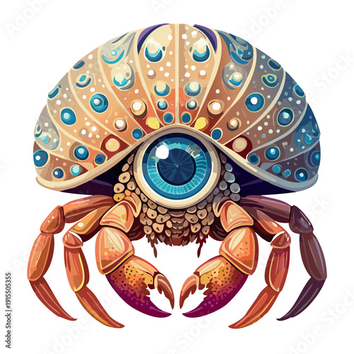 Hermit crab met eye of providence als schelp