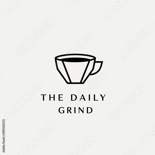 Simple line art illustration of a coffee cup with the text The Daily Grind.