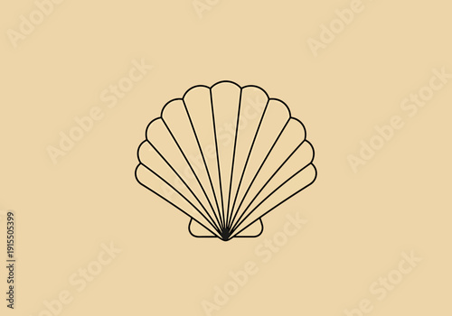 Minimalist Outline of a Scallop Shell on a Flat Light Brown Background Symbolizing Nature and Ocean Life