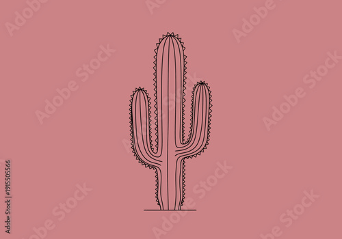 Minimalist Desert Cactus Plant Outline Style Art Digital Representation Desert Flora Botanical Element Simple Linear Design Warm Background Outdoor