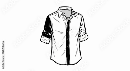 Black and white illustration of a collared shirt with rolled sleeves