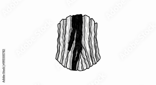 Black and white drawing of a weathered, textured log section