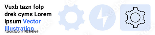 Gear, lightning bolt, and outlined gear emphasize technology, energy, innovation, and engineering. Ideal for automation process, electrical systems, energy solutions industrial tools development