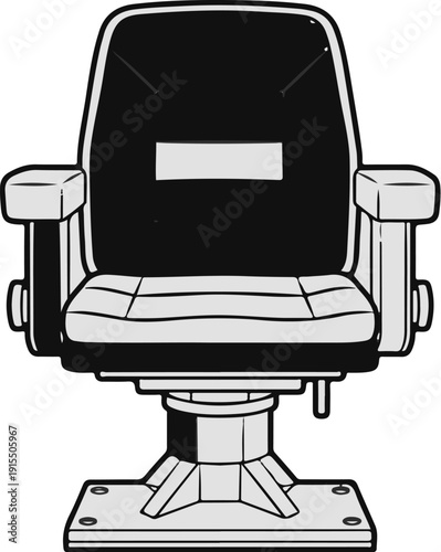 An illustration of a classic barber chair with upholstered seating