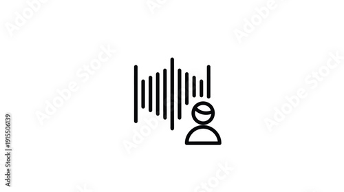 Simple line icon representing sound or voice signal with a person.