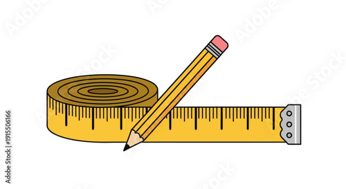 Yellow Measuring Tape and Pencil for Tailoring Design.