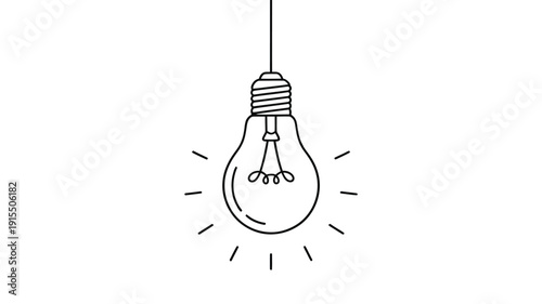 Simple line drawing of a glowing lightbulb with radiating lines