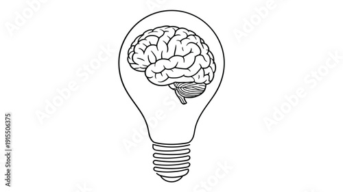 A line drawing of a brain shaped inside a lightbulb outline