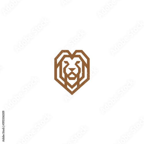Modern geometric line art lion head illustration in brown. Minimalist vector graphic of an abstract polygonal animal face.