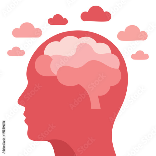 World Mental Health Day Design with Brain Gears and Head Profile for Psychology Themes Isolated Vector Illustration on White Background