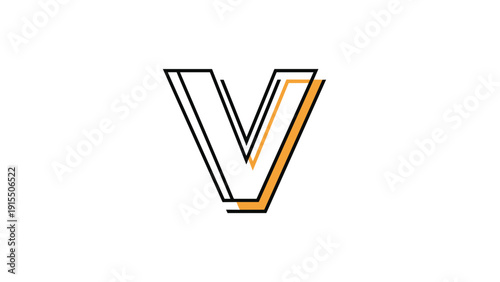Modern capital letter V design featuring multiple black outlines and a subtle yellow shadow for a sleek and stylish look.