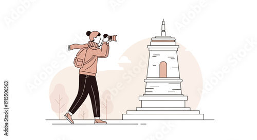 Traveler Captures Iconic Monument with Camera and Backpack