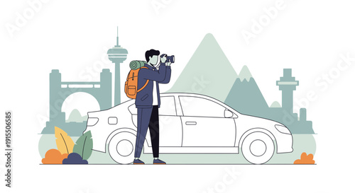 Traveler Captures Scenic Views With Camera Next To Car