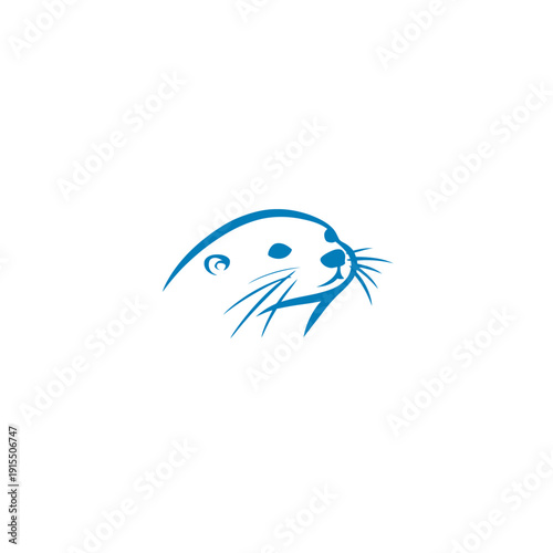 Minimalist Blue Otter Head Illustration: Simple Graphic Design for Nature, Wildlife, Rivers, and Cute Animals