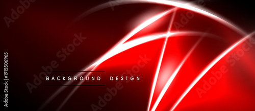 Abstract red design features glowing lines, curves. Dark background enhances vibrant energy, modern aesthetic. Simple text overlay present.