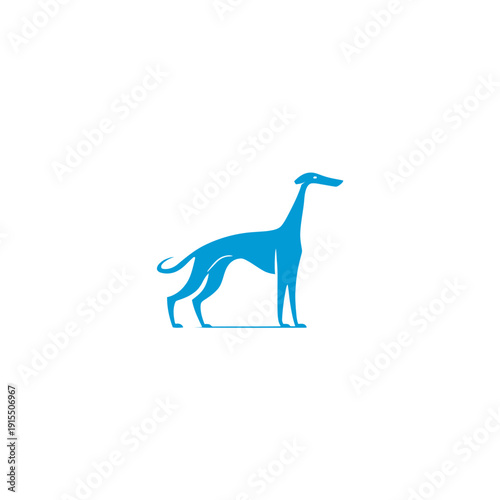 Elegant blue sighthound dog silhouette standing in profile. Minimalist canine graphic illustration, perfect for logos or branding.