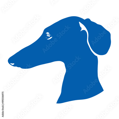 Elegant blue sighthound dog head silhouette in profile view, minimalist graphic vector design element or icon