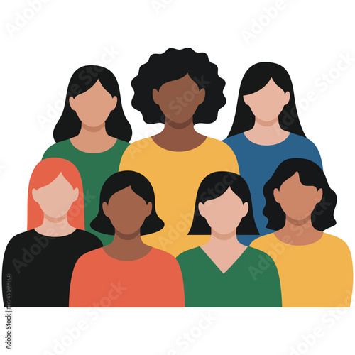 Strong and Brave Girls of Different Ethnicities Supporting Each Other Vector Illustration