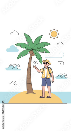 Tropical Getaway Fun Awaiting With Palm Tree And Happy Tourist