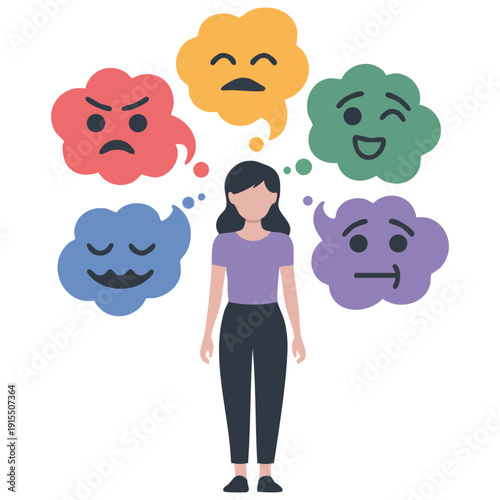 Emotional Intelligence Concept a Woman Balancing Happy and Anxious Facial Expressions