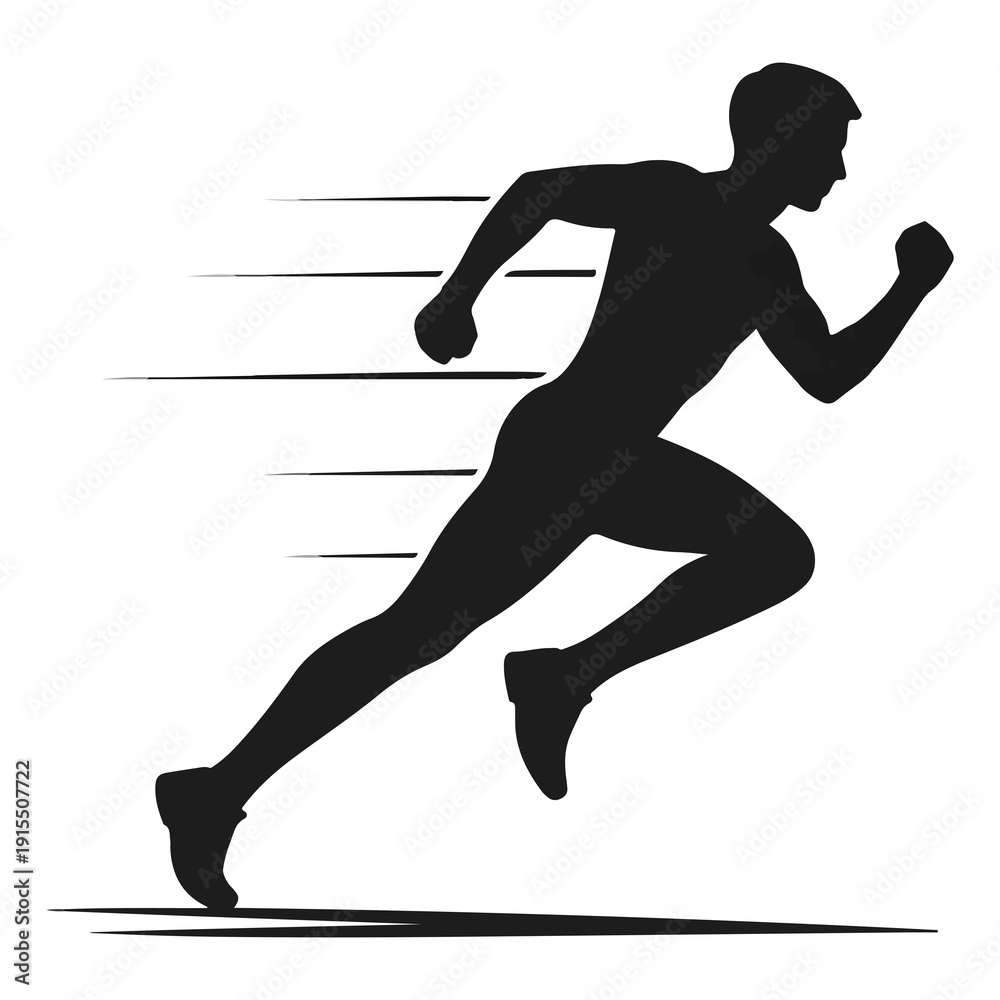 Fototapeta premium Dynamic Running Man Silhouette – Jogging Fitness Pose Isolated on White Background