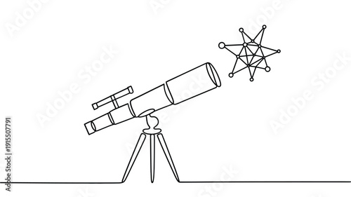 Line drawing of a telescope observing a geometric star shape