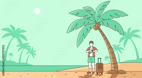 Tropical Vacation Anticipation Awaiting Departure Beneath Palm Trees