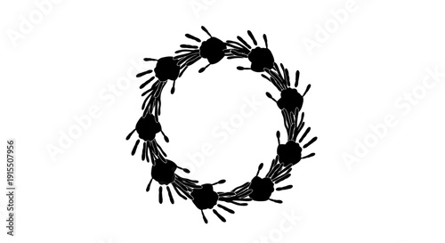 Black circular graphic illustration with lines and dots on white background modern abstract design element for decoration or symbol